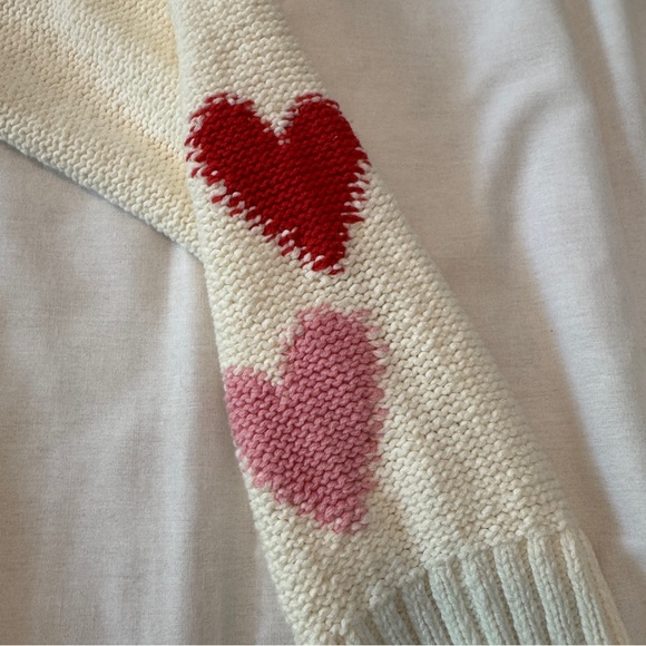 Anthropologie Maeve Cream Cardigan with Pink and Red Hearts Valentines - Picture 5 of 9